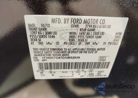 2013 Ford Explorer Xlt z USA, uszkodzony, nr VIN 1FM5K7D87DGB52939